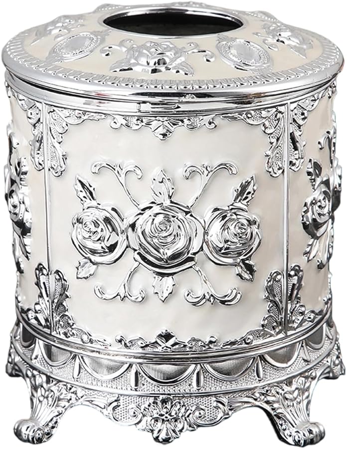 صندوق مناديل زخرفي مطلي بالمينا البيضاء لتنظيم طاولة المطبخ وغرفة المعيشة - Image 1